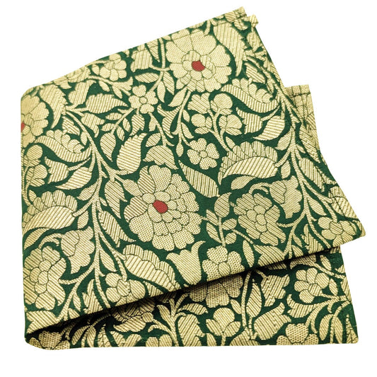 Green & Gold Silk Brocade Pocket Square - Handkerchiefs - 