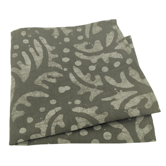 Grey Batik Hand-Dyed Cotton Pocket Square - Handkerchiefs - 