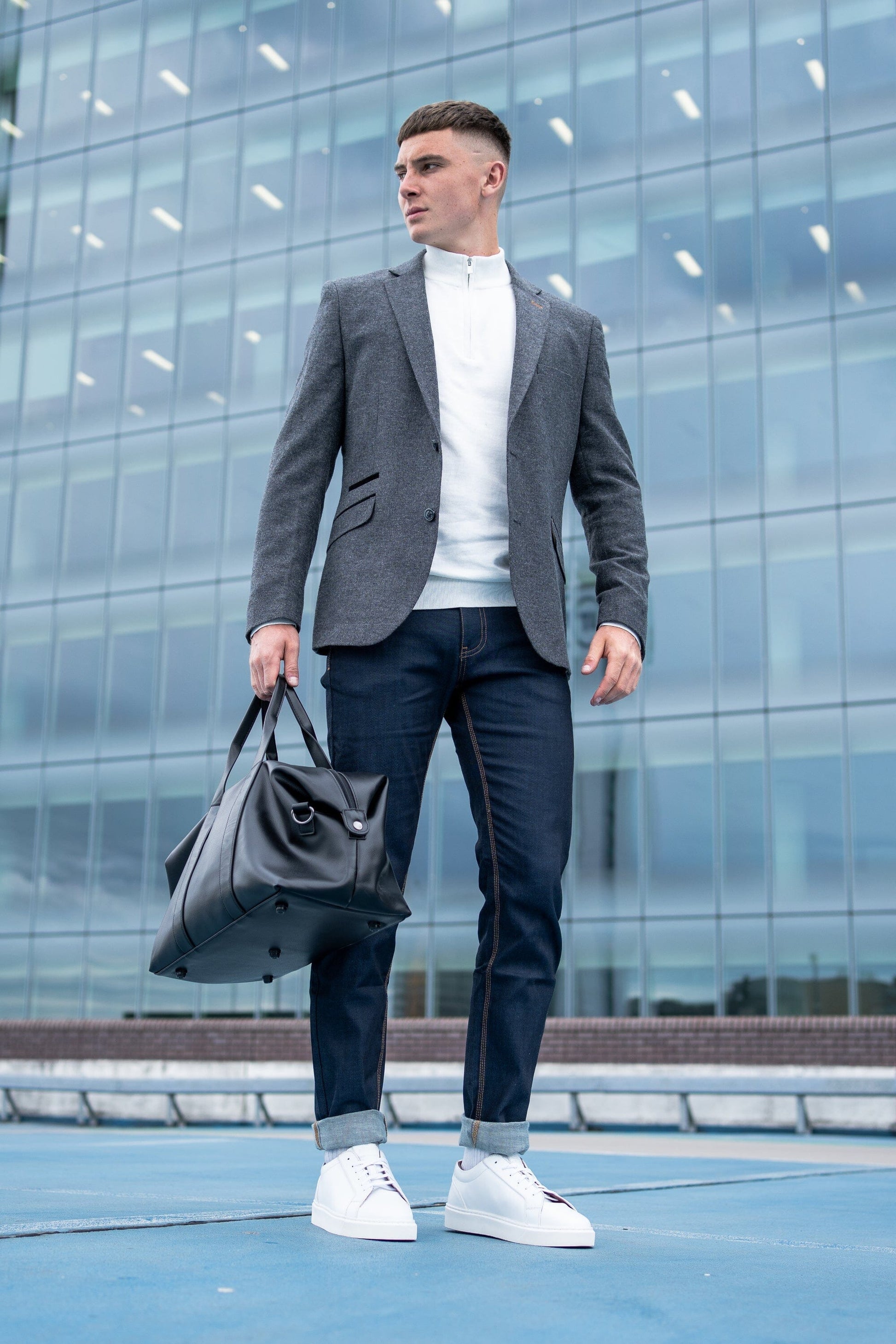Grey Herringbone Tweed Blazer - STOCK CLEARANCE - Blazers & Jackets Sale - 