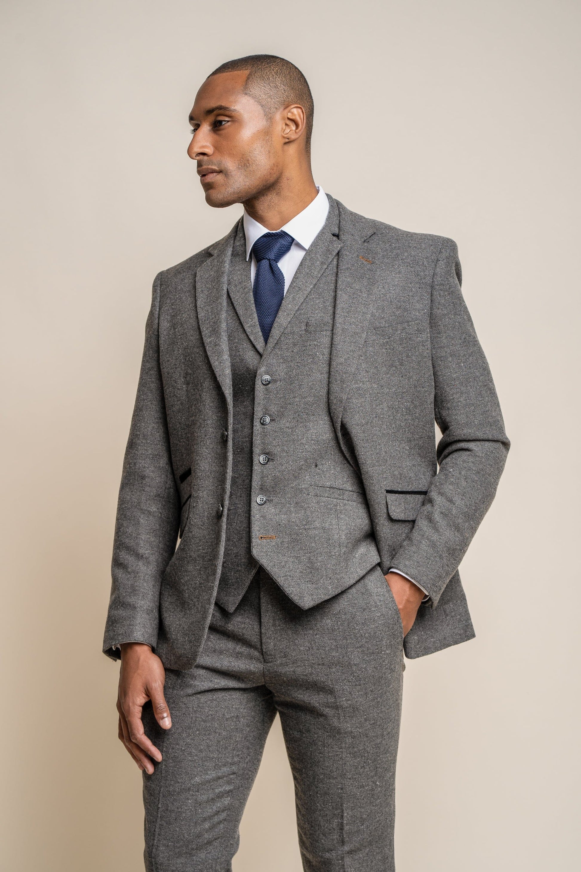 Grey Herringbone Tweed Blazer - STOCK CLEARANCE - Blazers & Jackets Sale - 