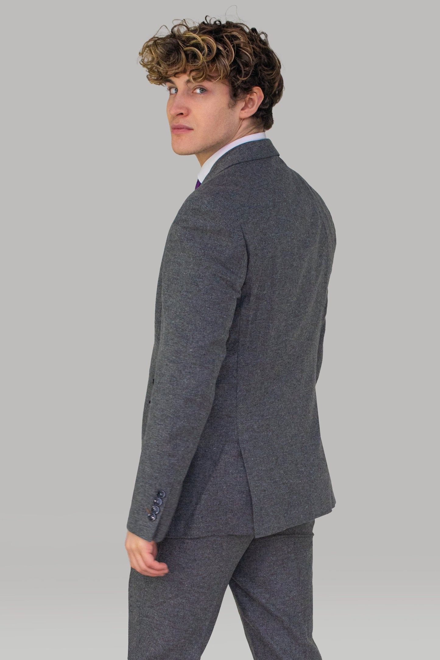 Grey Herringbone Tweed Blazer - STOCK CLEARANCE - Blazers & Jackets Sale - 