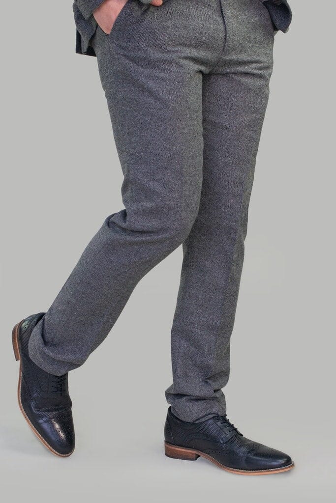 Grey Herringbone Tweed Trousers - STOCK CLEARANCE - Trousers Sale - 