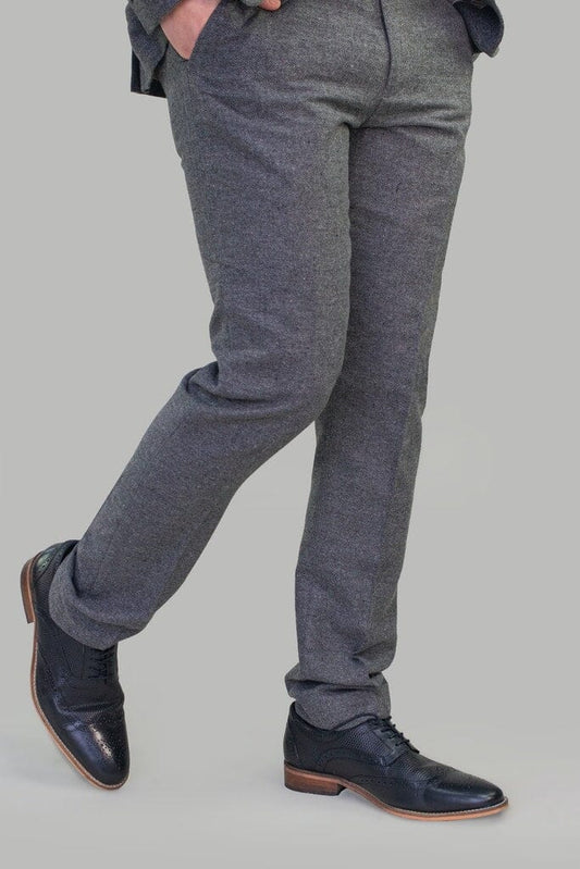 Grey Herringbone Tweed Trousers - STOCK CLEARANCE - Trousers Sale - 