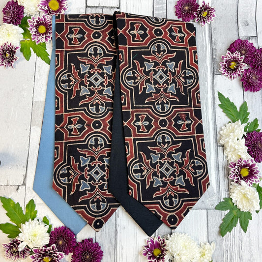 Hand-Printed Black Red Blue Mosaic Cravat - Choose The Backing - Cravats - 
