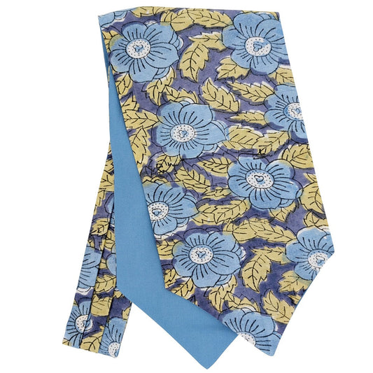 Hand-Printed Blue Floral Modal Silk Cravat - Cravats - 
