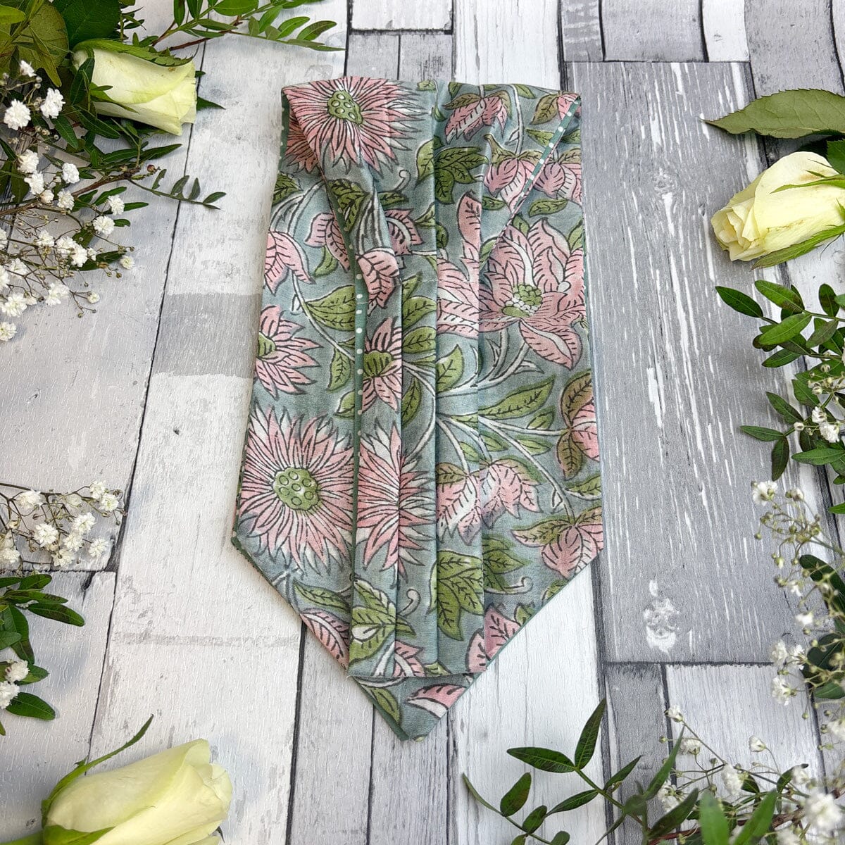 Hand-Printed Green Floral Modal Silk Cravat - Cravats - 
