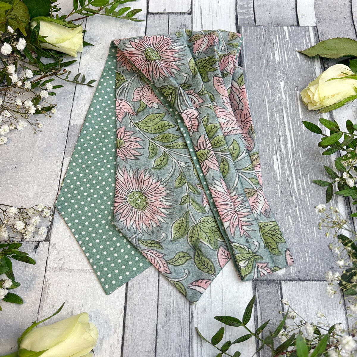 Hand-Printed Green Floral Modal Silk Cravat - Cravats - 
