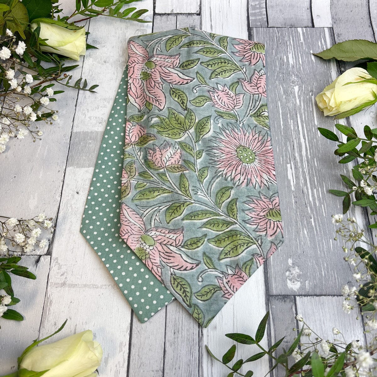 Hand-Printed Green Floral Modal Silk Cravat - Cravats - 