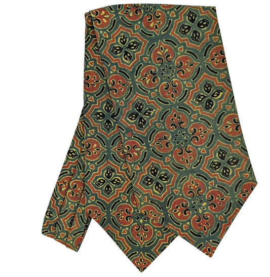 Hand-Printed Green Tile Print Mosaic Cravat - Cravats - 
