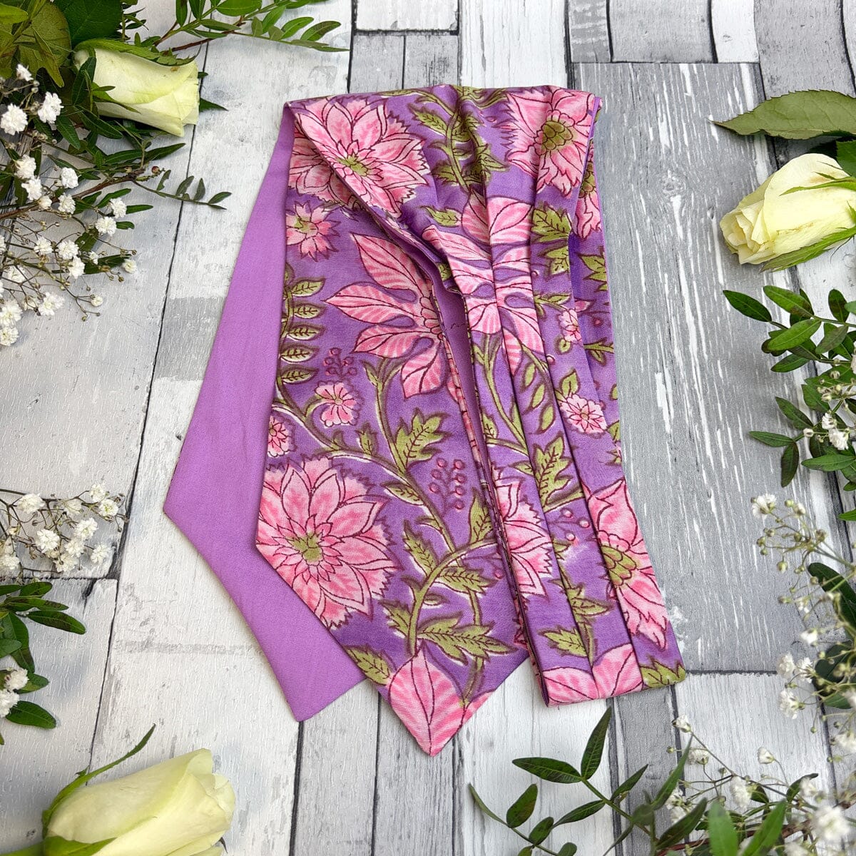 Hand-Printed Pink Floral Modal Silk Cravat - Cravats - 