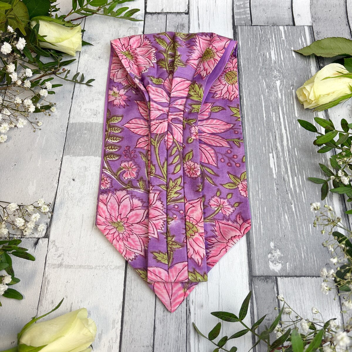 Hand-Printed Pink Floral Modal Silk Cravat - Cravats - 