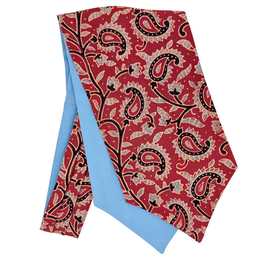 Hand-Printed Red & Blue Paisley Cravat - Cravats - 