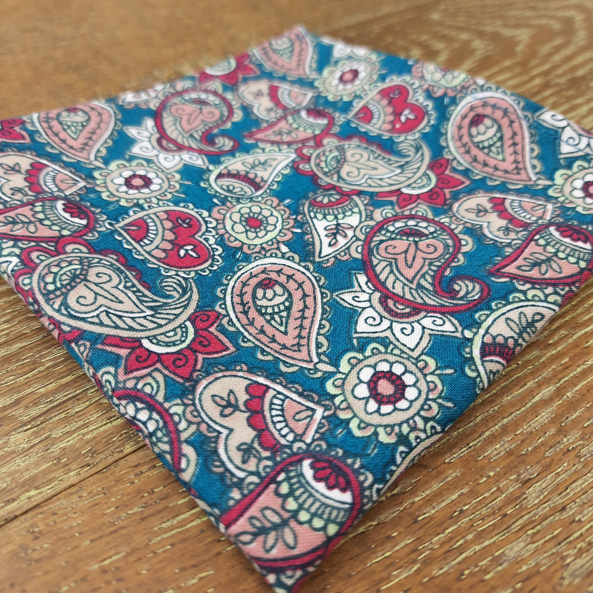 Clearance - Teal Heart Paisley Cotton Pocket Square
