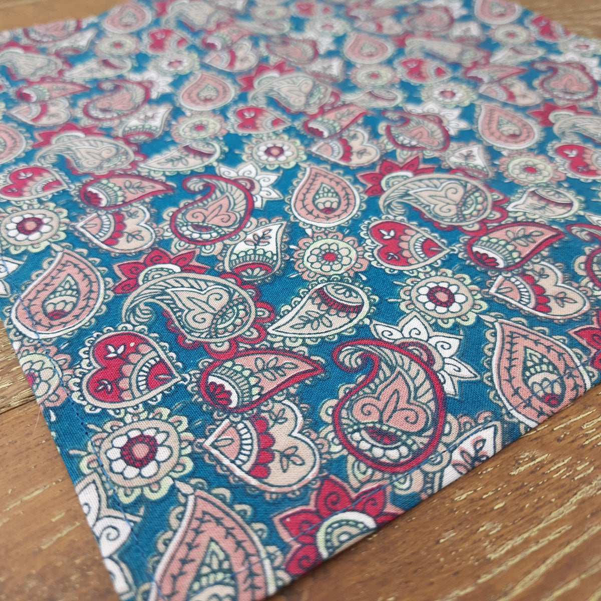 Clearance - Teal Heart Paisley Cotton Pocket Square