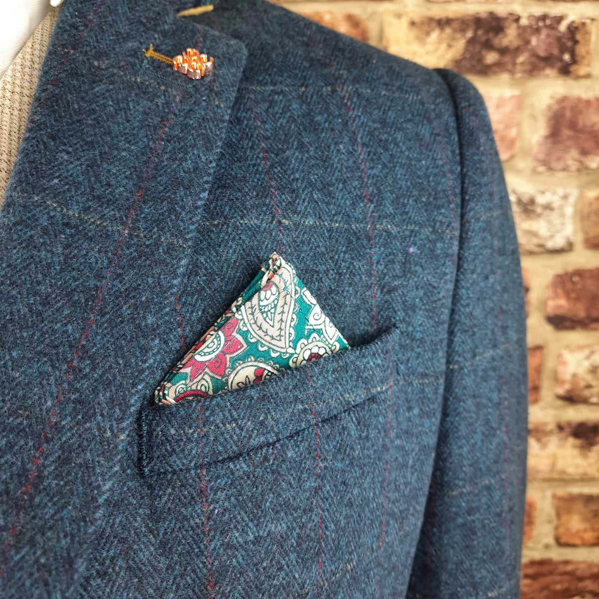 Clearance - Teal Heart Paisley Cotton Pocket Square