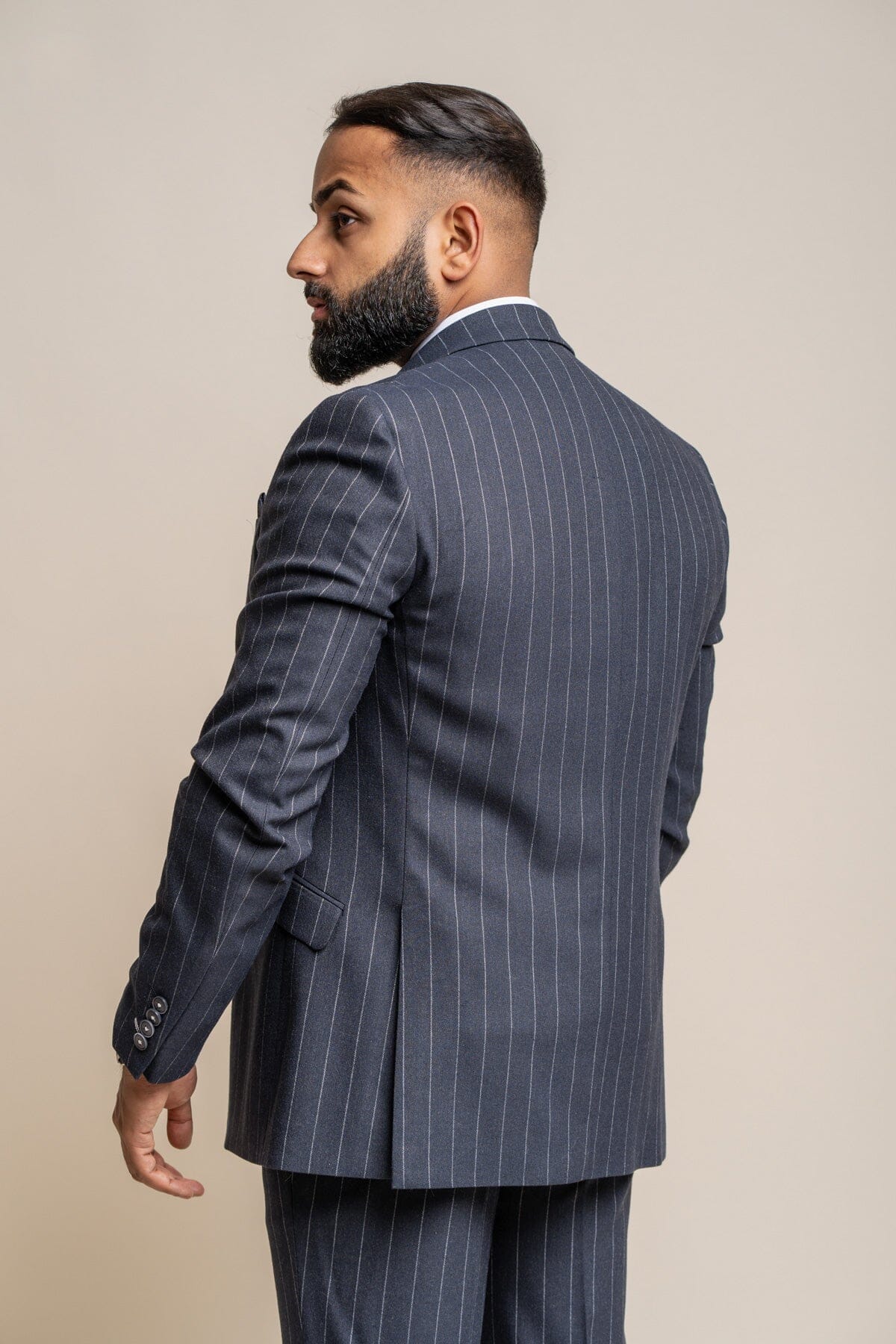 Invincible Navy Pinstripe 3 Piece Suit - Suits - 