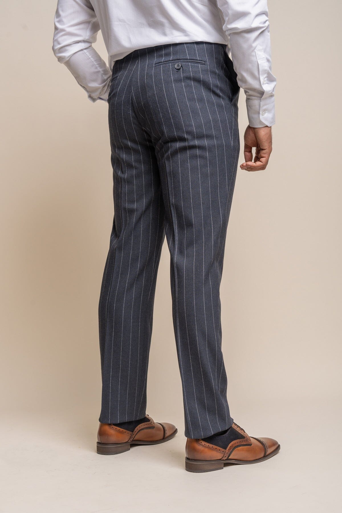 Invincible Navy Pinstripe 3 Piece Suit - Suits - 