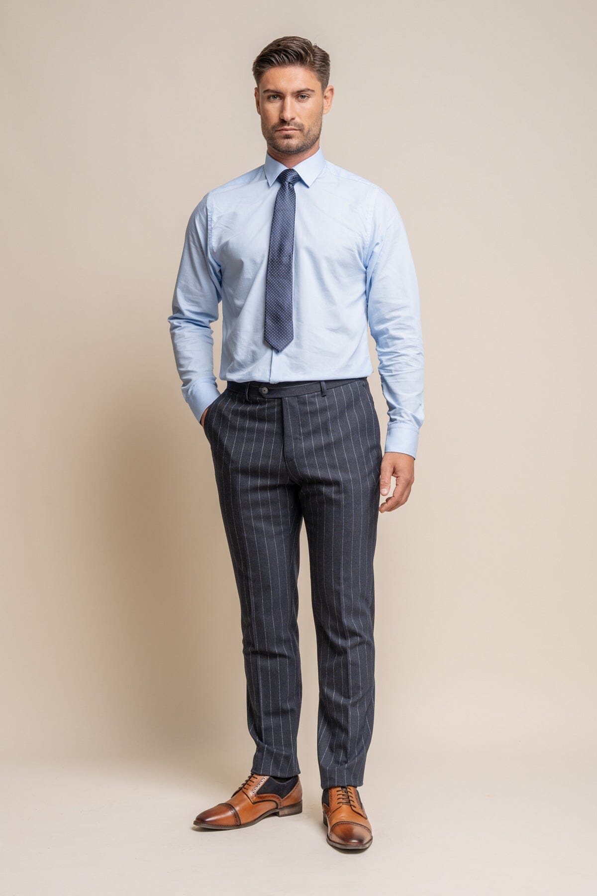 Invincible Navy Pinstripe 3 Piece Suit - Suits - 