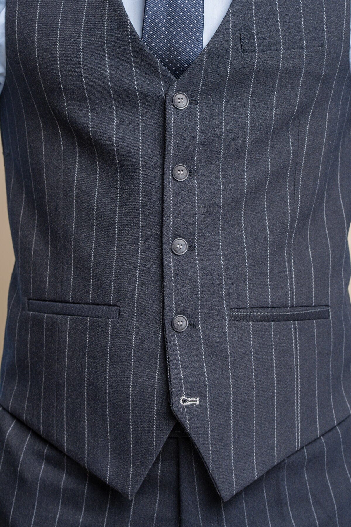 Invincible Navy Pinstripe 3 Piece Suit - Suits - 