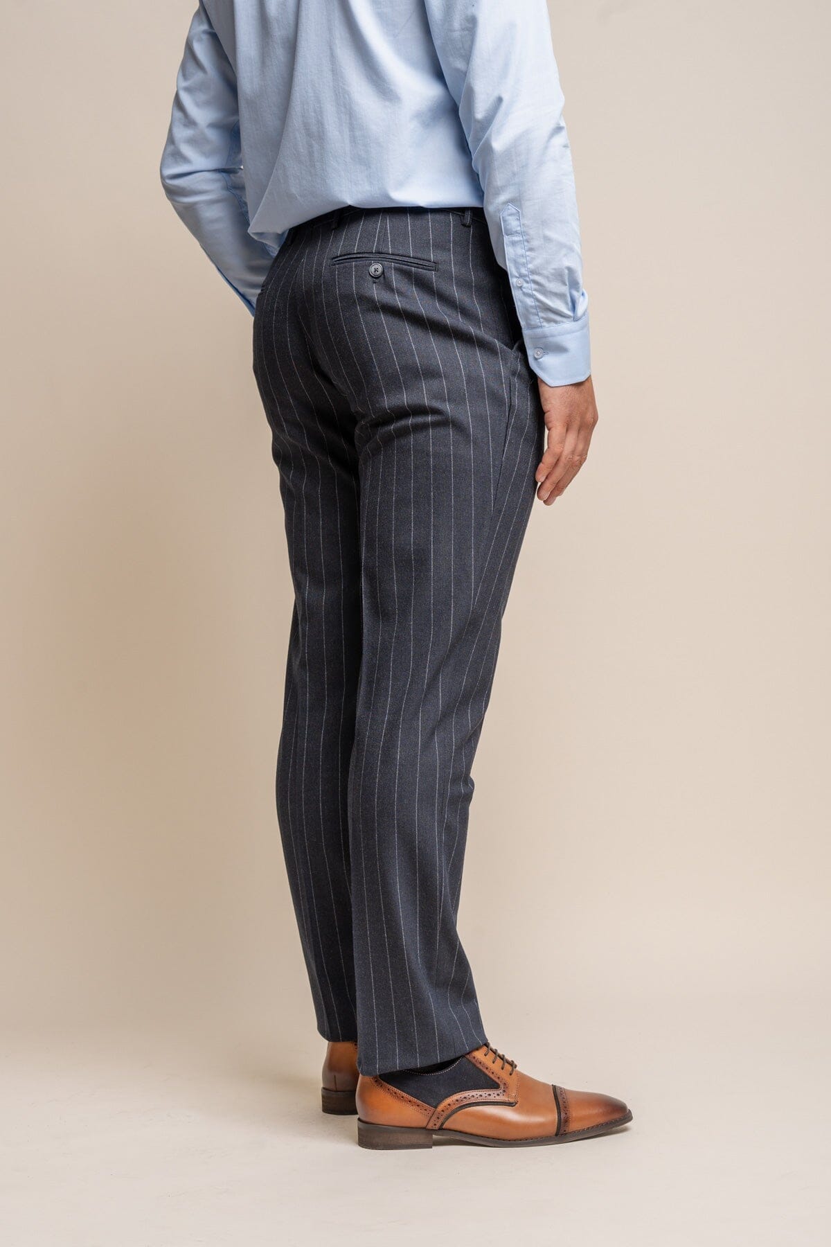 Invincible Navy Pinstripe 3 Piece Suit - Suits - 
