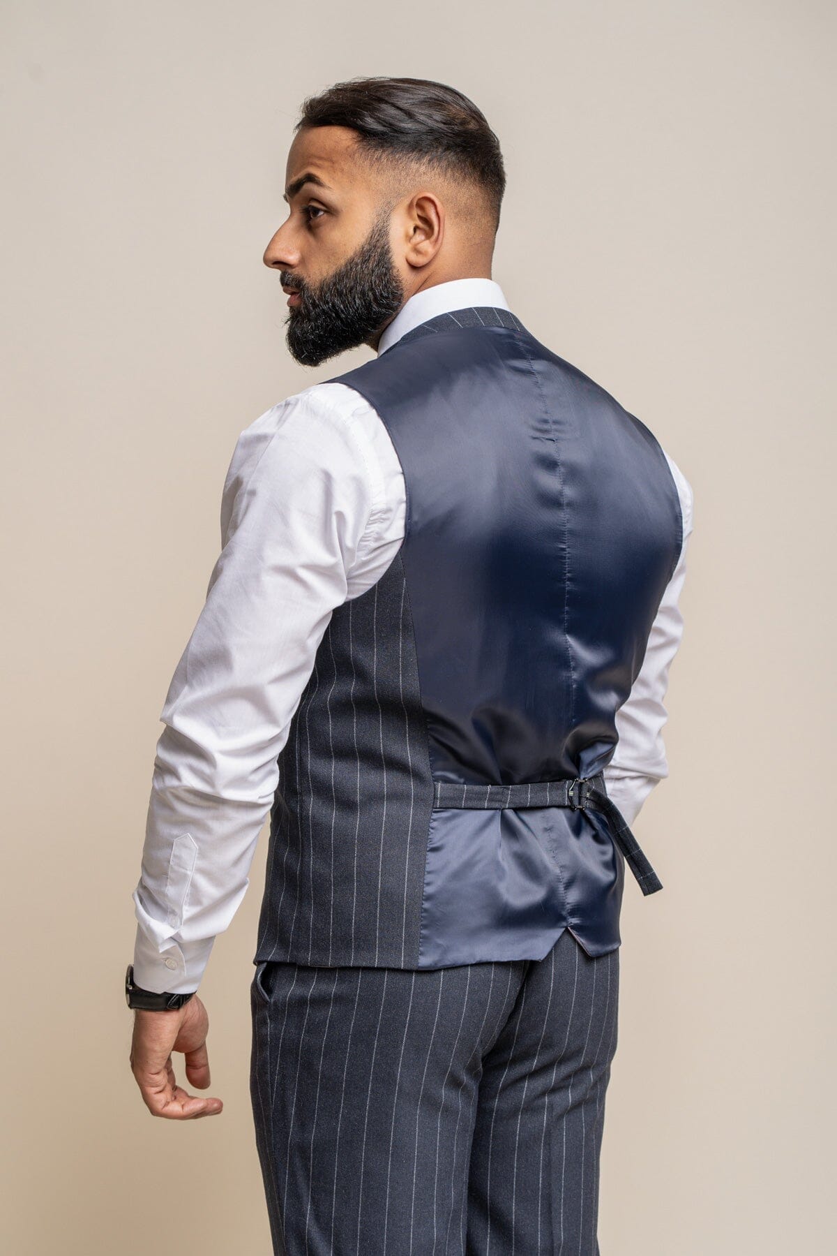 Invincible Navy Pinstripe 3 Piece Suit - Suits - 