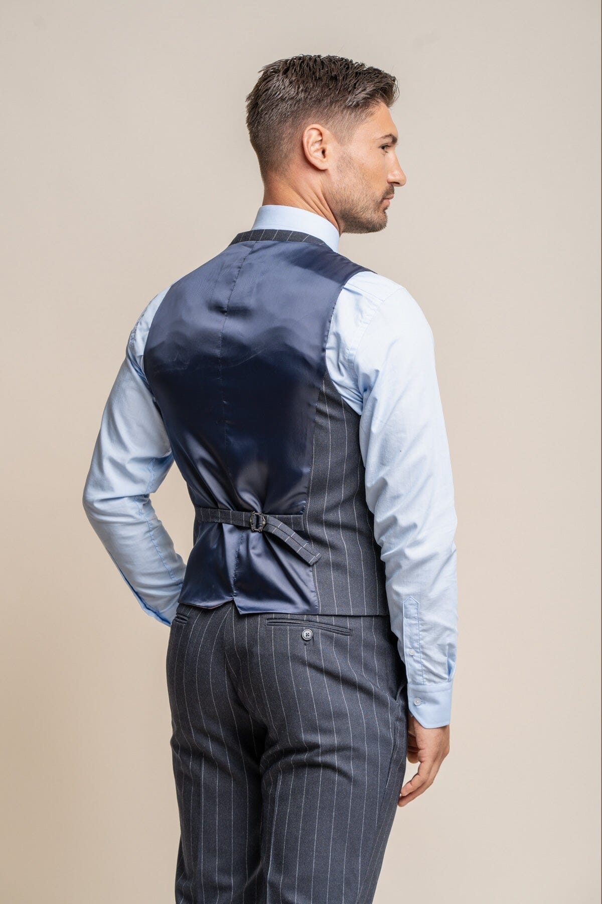 Invincible Navy Pinstripe 3 Piece Suit - Suits - 
