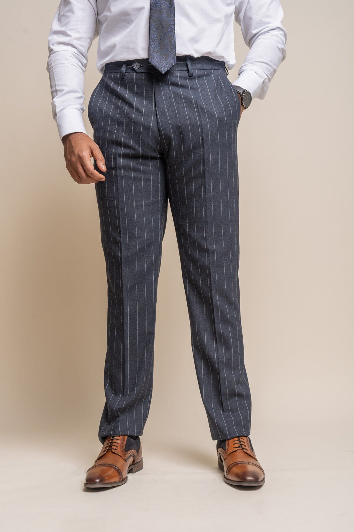 Invincible Navy Pinstripe 3 Piece Suit - Suits - 