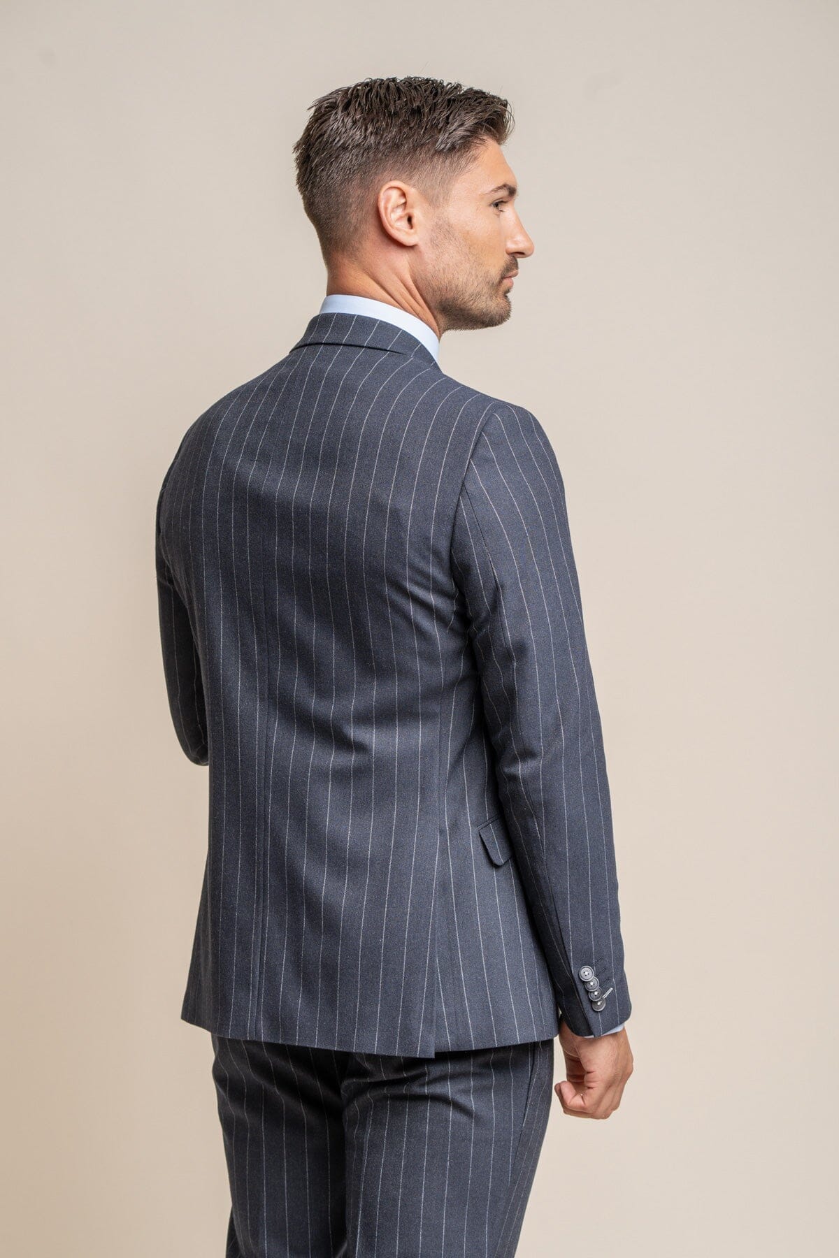 Invincible Navy Pinstripe 3 Piece Suit - Suits - 