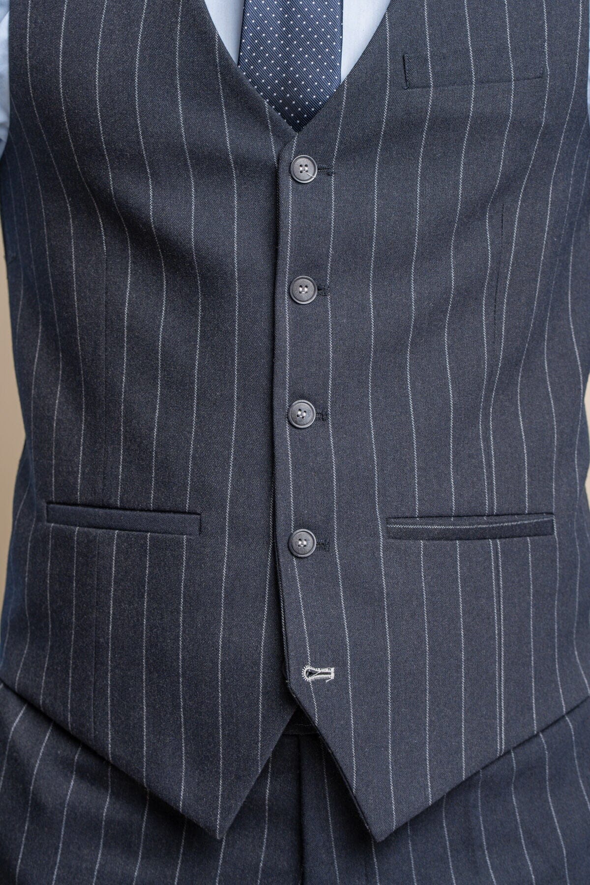 Invincible Navy Pinstripe 3 Piece Wedding Suit - Suits - 