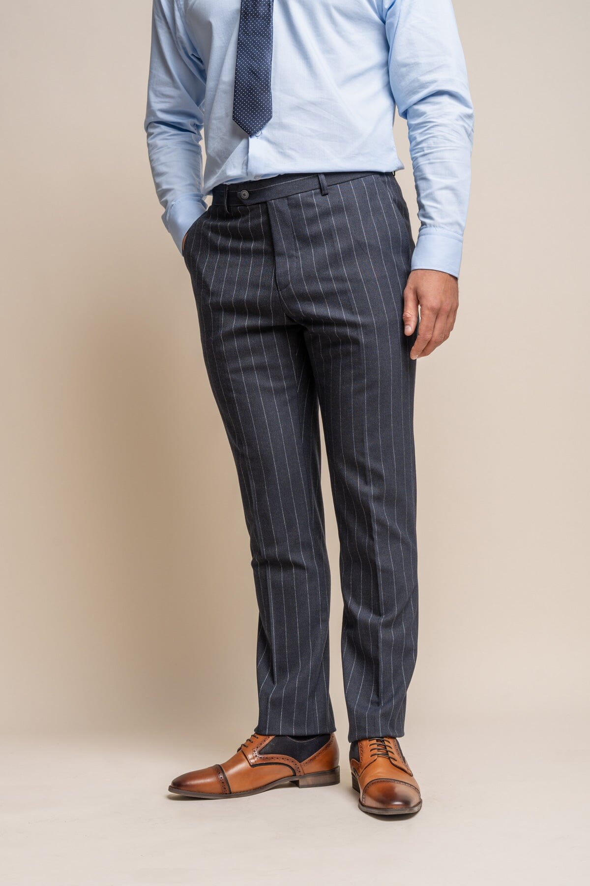Invincible Navy Pinstripe Trousers - Trousers - 28R 