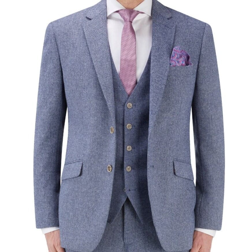 Jude Blue Herringbone 3 Piece Suit - Suits - 