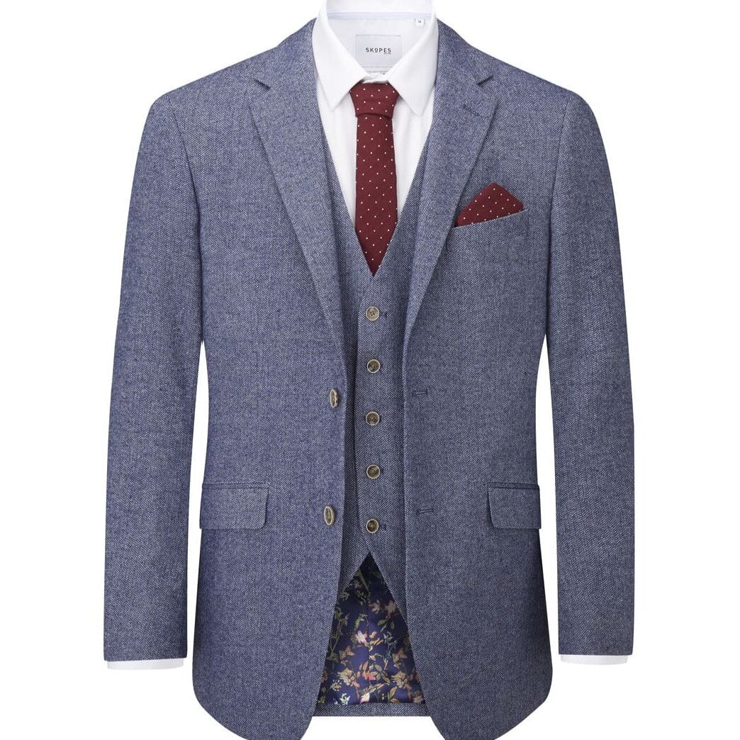Jude Blue Herringbone 3 Piece Suit - Suits - 