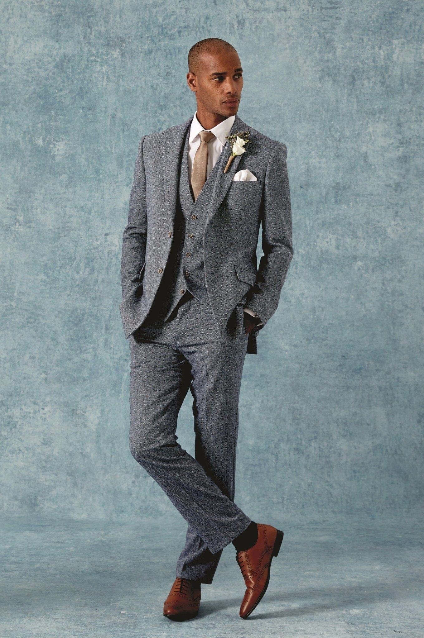 Jude Blue Herringbone 3 Piece Suit - Suits - 