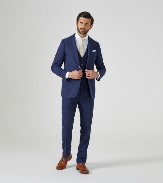 Jude Navy Herringbone 3 Piece Suit - Suits - 