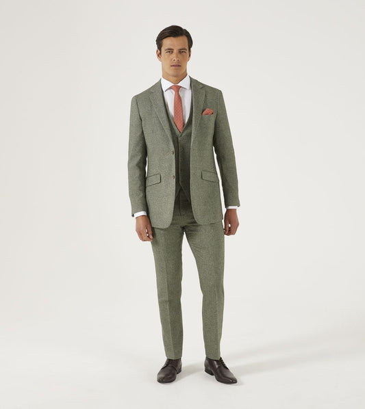 Jude Sage Herringbone 3 Piece Suit - Suits - 