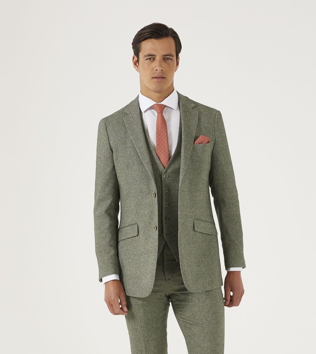 Jude Sage Herringbone 3 Piece Suit - Suits - 
