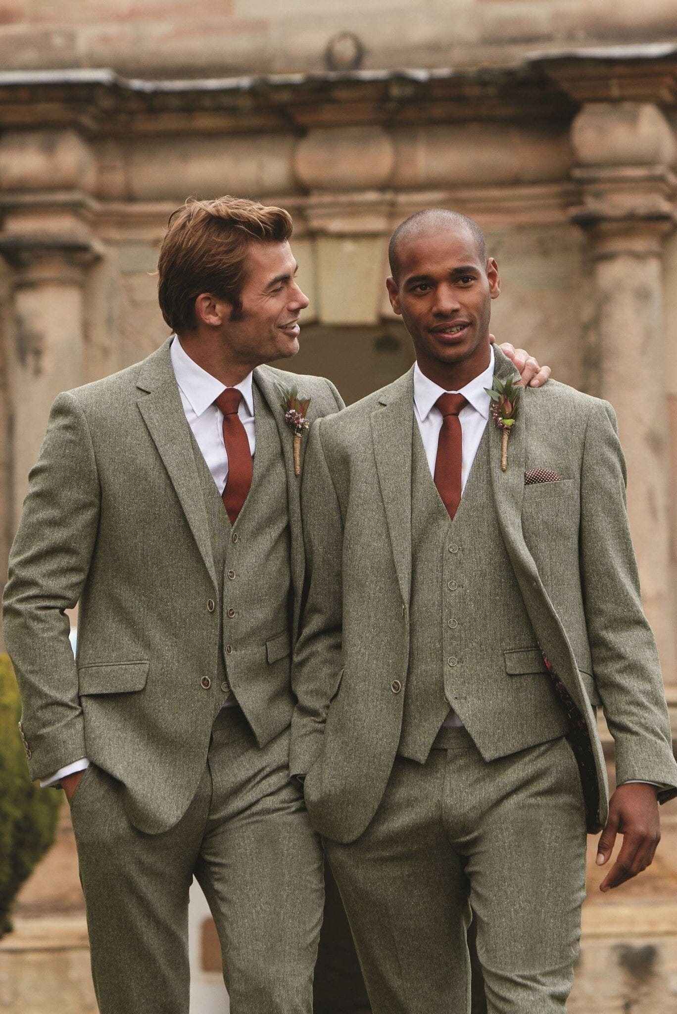 Jude Sage Herringbone 3 Piece Suit - Suits - 