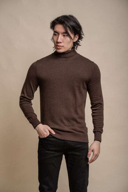 Karris Brown Roll Neck Jumper - Jumpers - S - THREADPEPPER