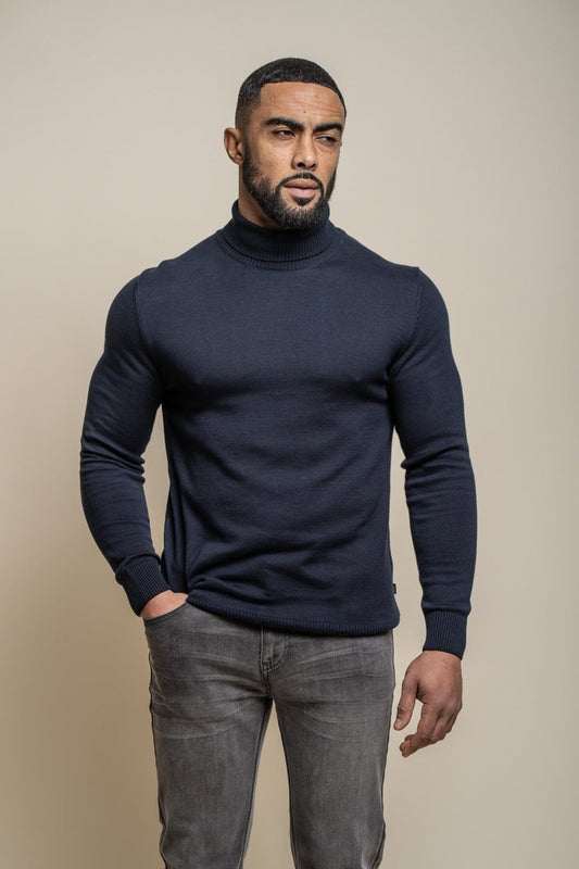 Karris Navy Roll Neck Jumper - Jumpers - S - THREADPEPPER