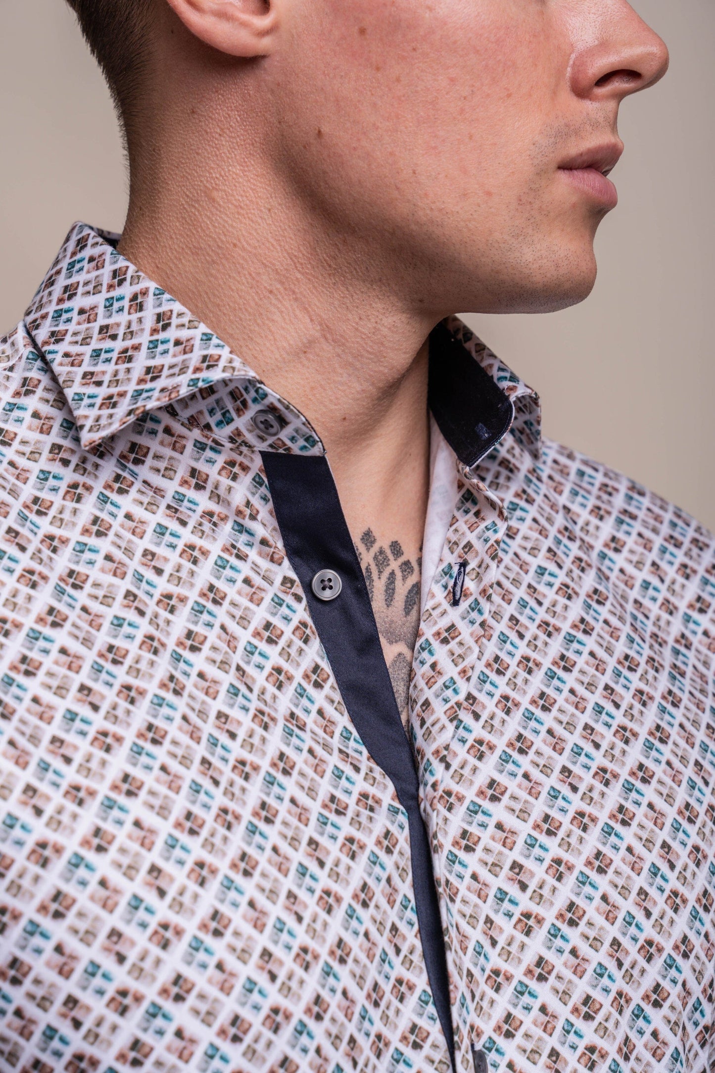 Keats Geometric Cotton Shirt - Shirts - - THREADPEPPER