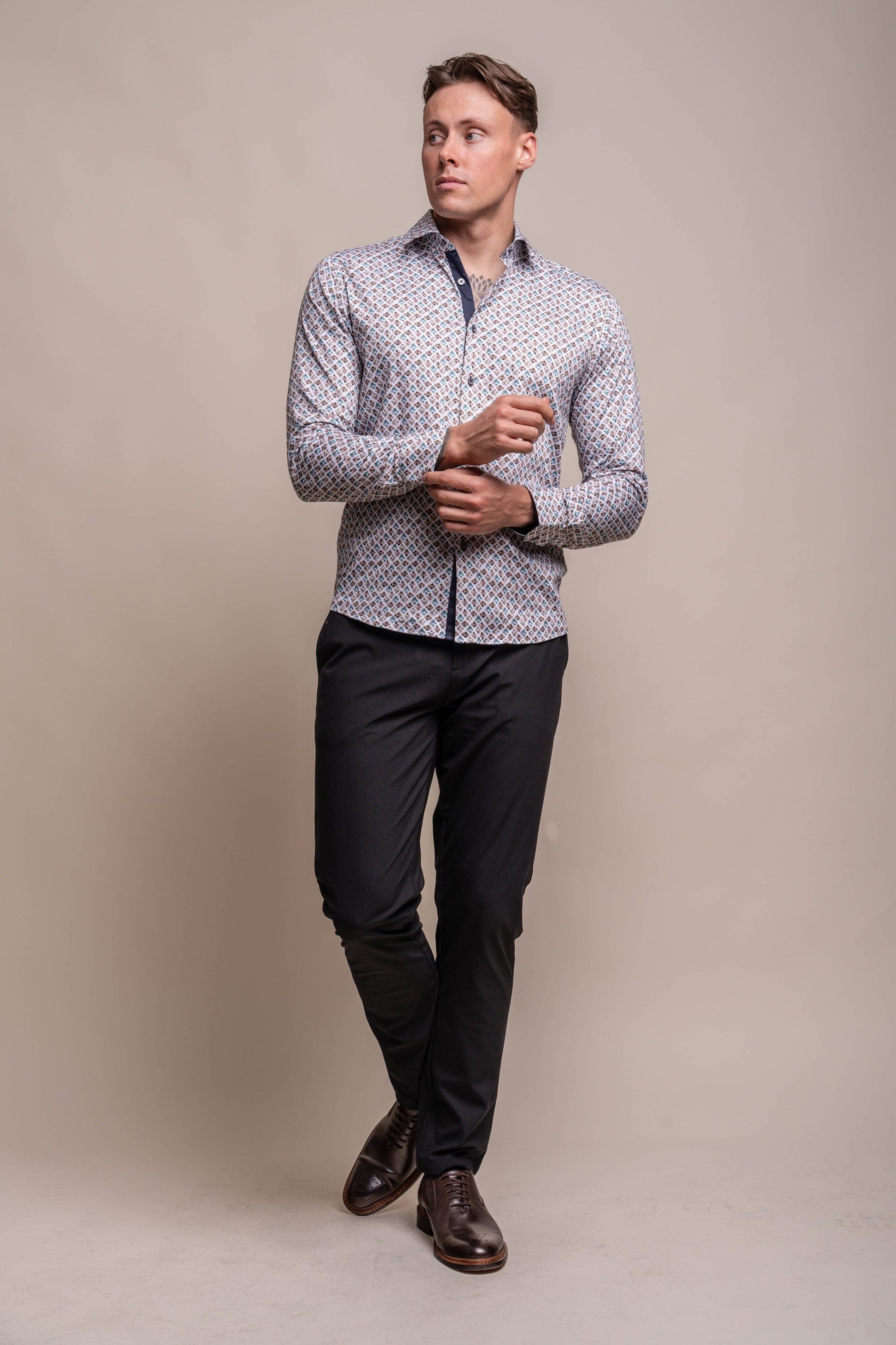 Keats Geometric Cotton Shirt - Shirts - - THREADPEPPER