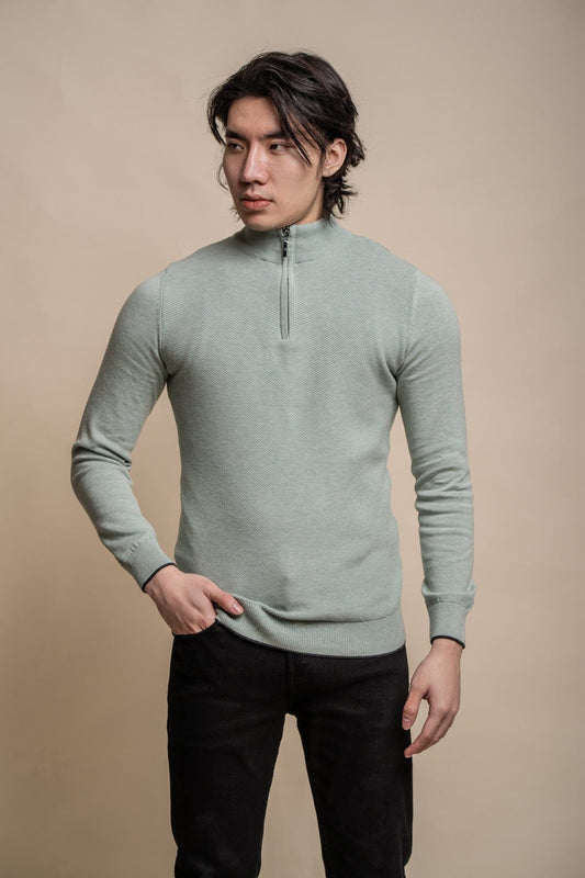 Kyle Almond Green Half Zip Jumper - Jumpers - - THREADPEPPER