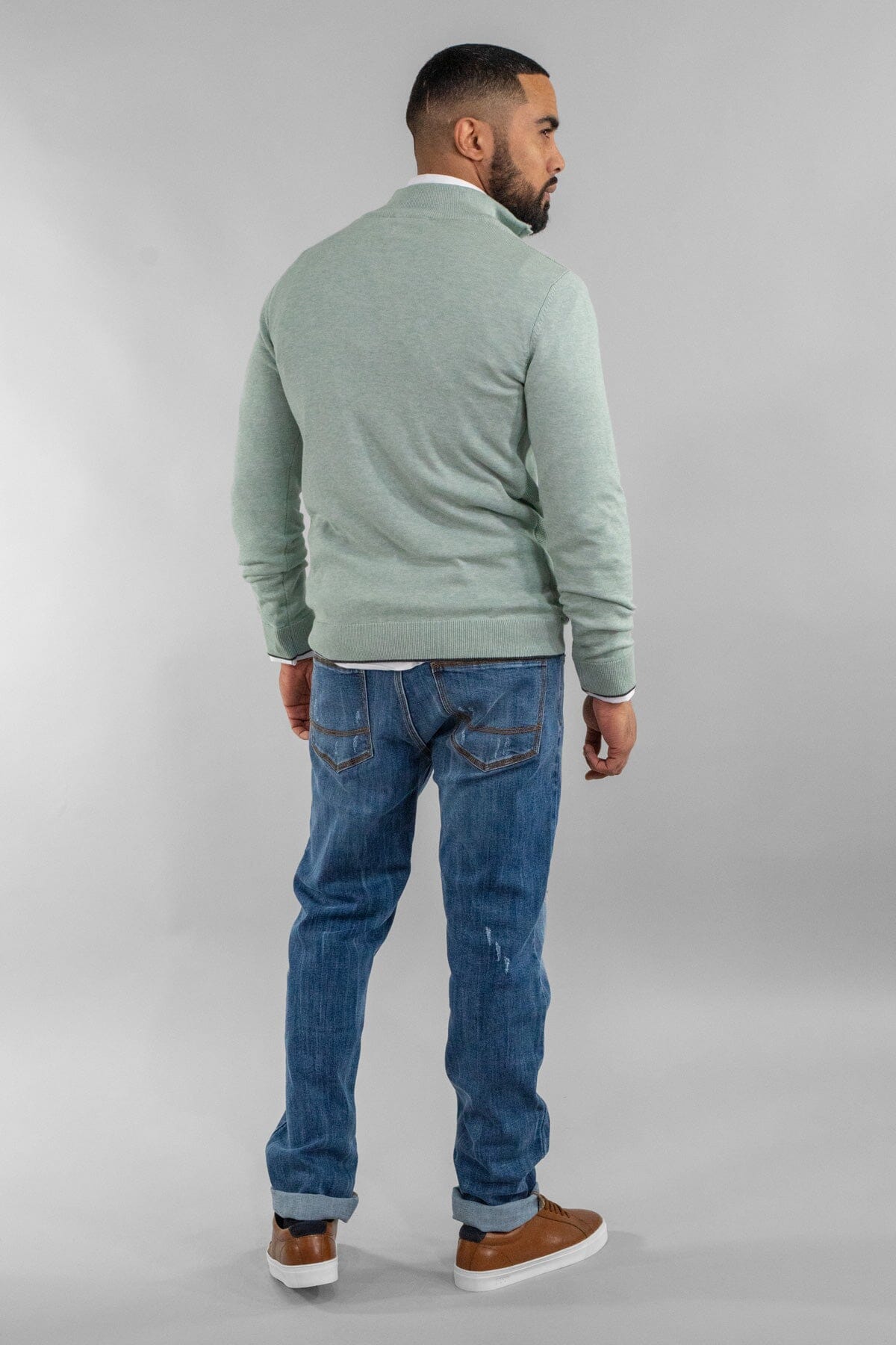 Kyle Almond Green Half Zip Jumper - Jumpers - - THREADPEPPER