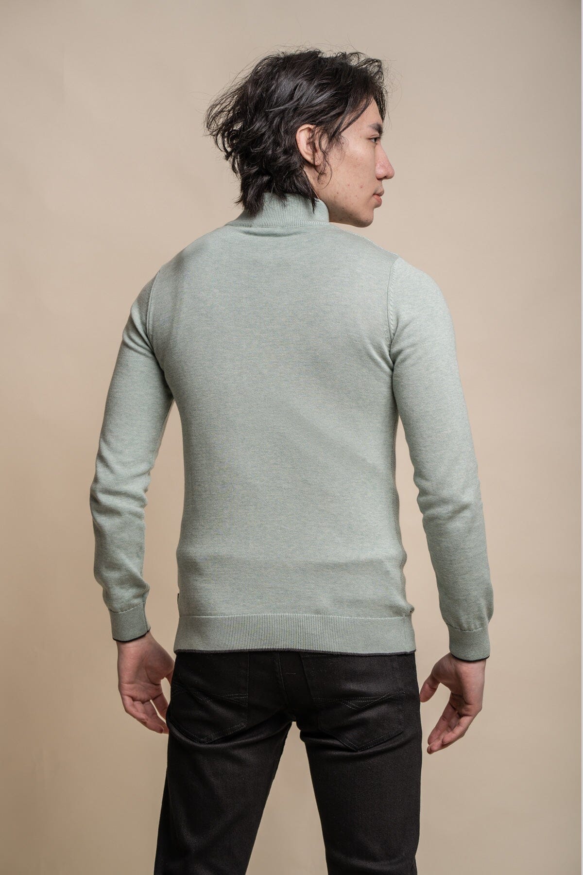 Kyle Almond Green Half Zip Jumper - Jumpers - - THREADPEPPER