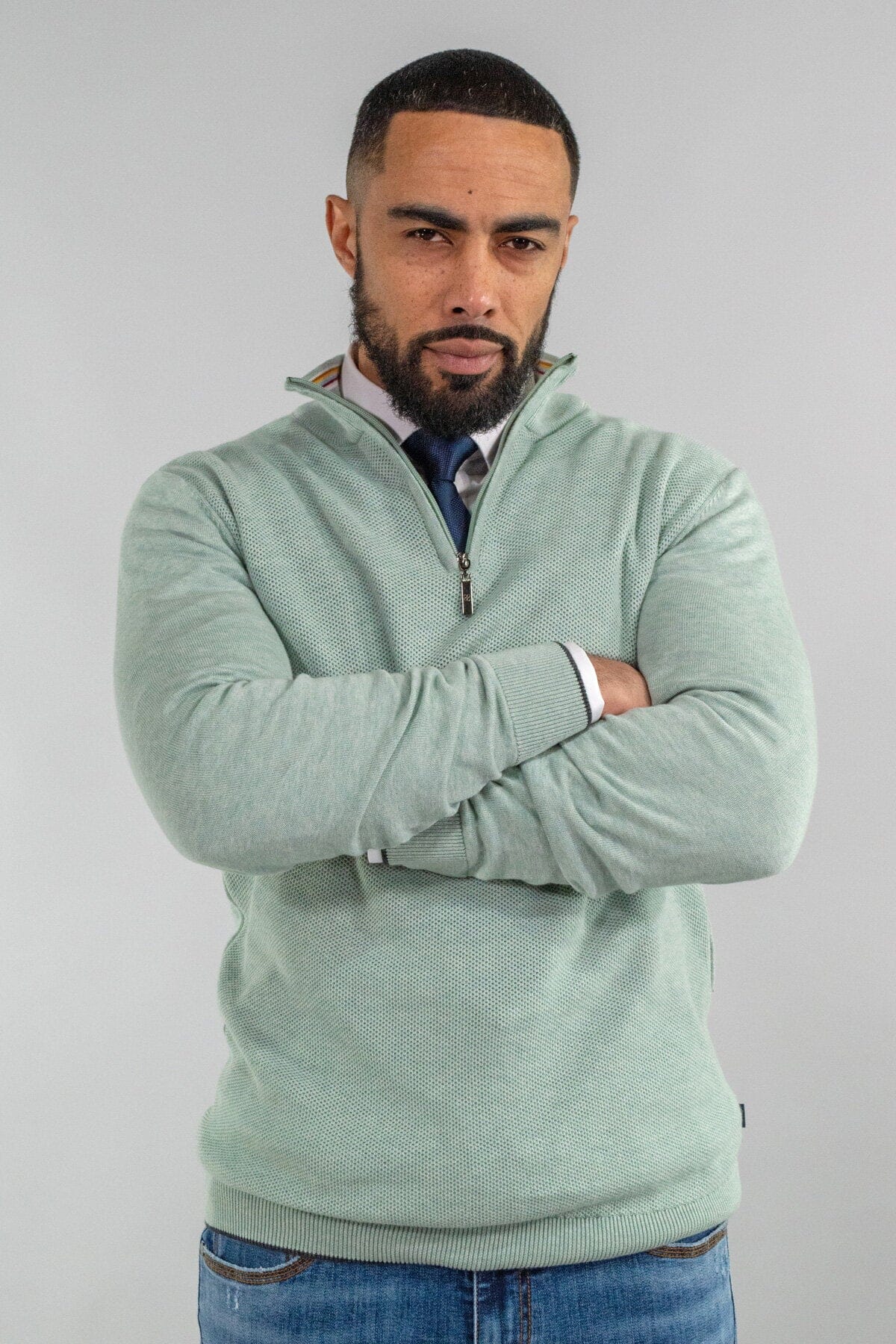 Kyle Almond Green Half Zip Jumper - Jumpers - - THREADPEPPER