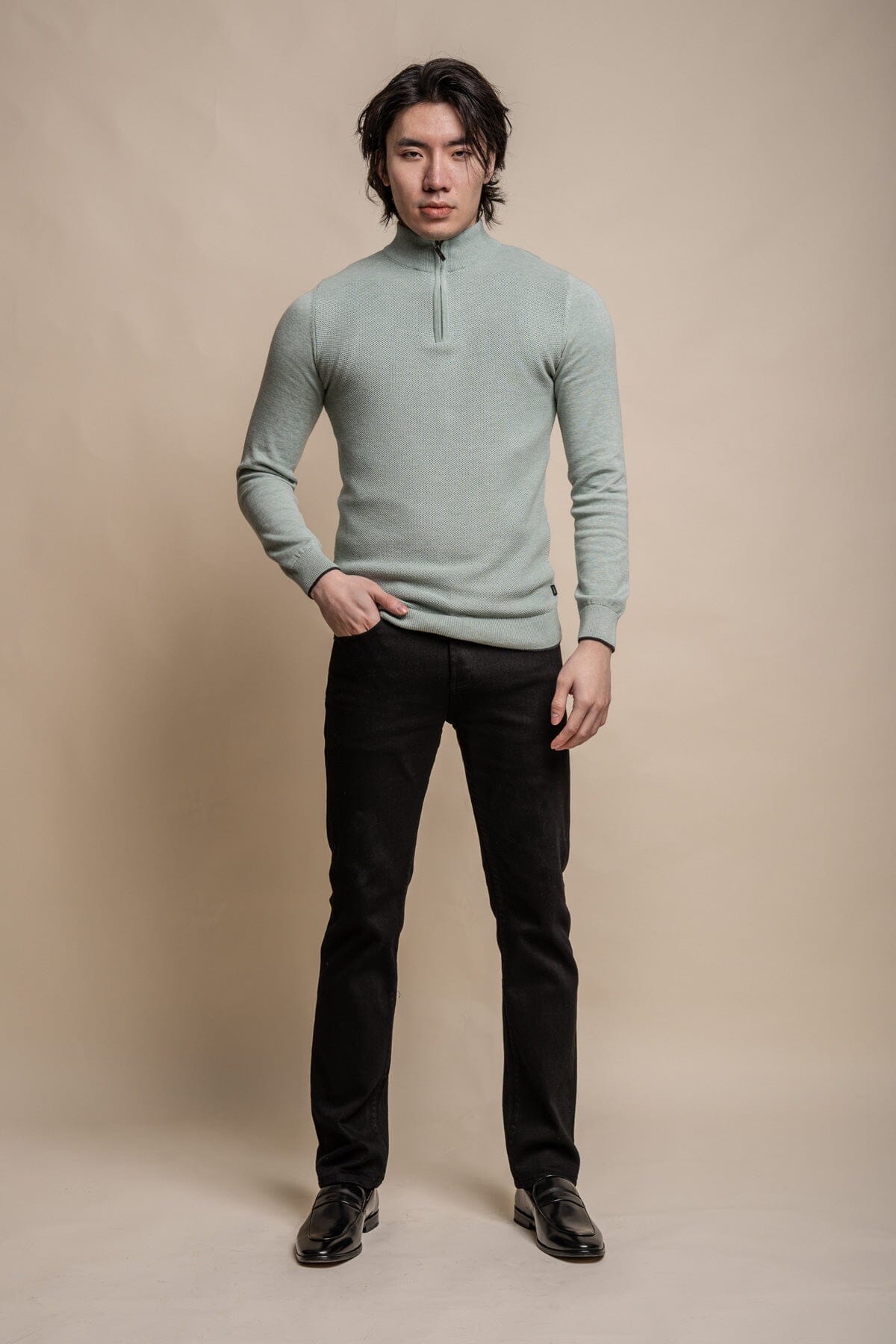 Kyle Almond Green Half Zip Jumper - Jumpers - - THREADPEPPER