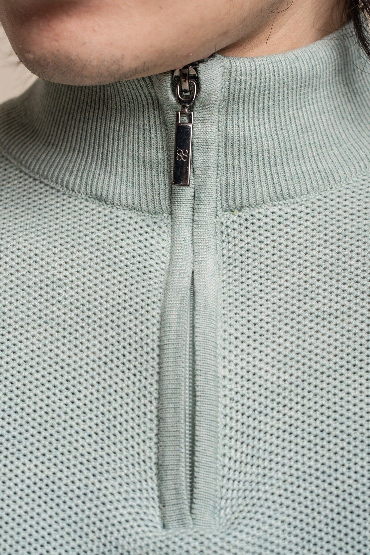 Kyle Almond Green Half Zip Jumper - Jumpers - - THREADPEPPER