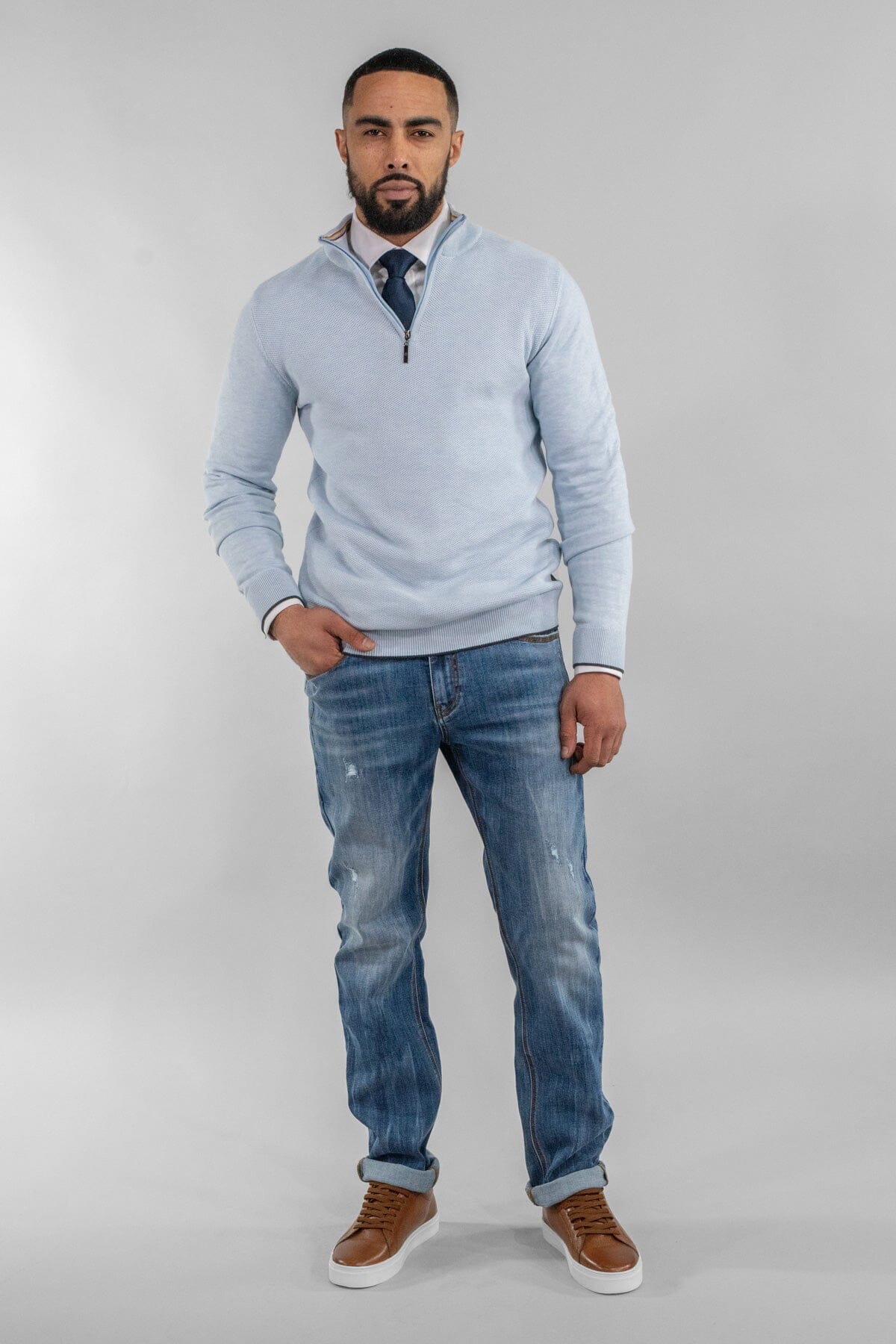 Kyle Blue Marlyn Half Zip Jumper - Jumpers - - THREADPEPPER