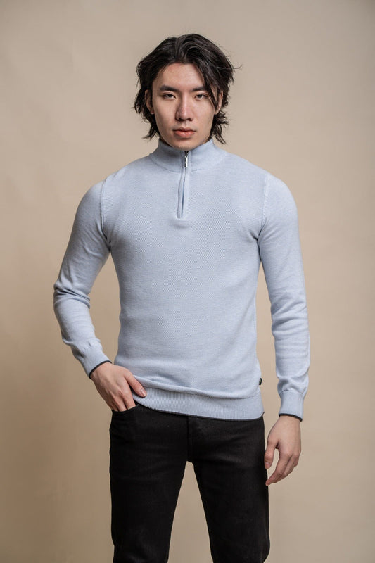 Kyle Blue Marlyn Half Zip Jumper - Jumpers - S - THREADPEPPER