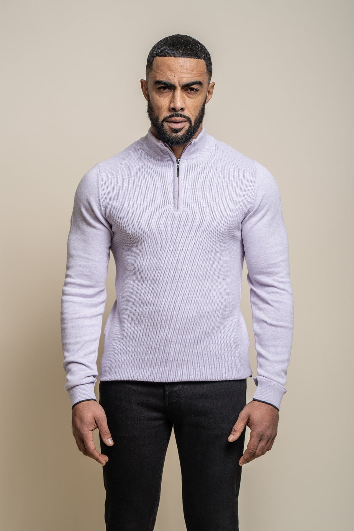 Kyle Lavender Half Zip Jumper - Jumpers - - THREADPEPPER